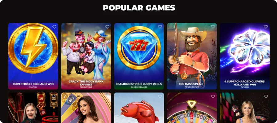 Catalogo giochi di VinciSpin con slot di Pragmatic Play, Playson e altri provider per l'Italia
